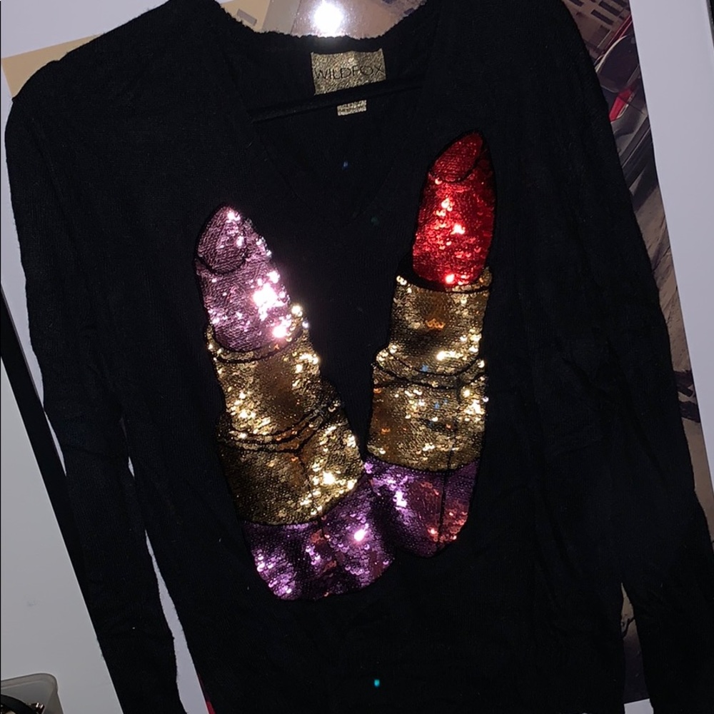 Wildfox sequin lipstick sweater.